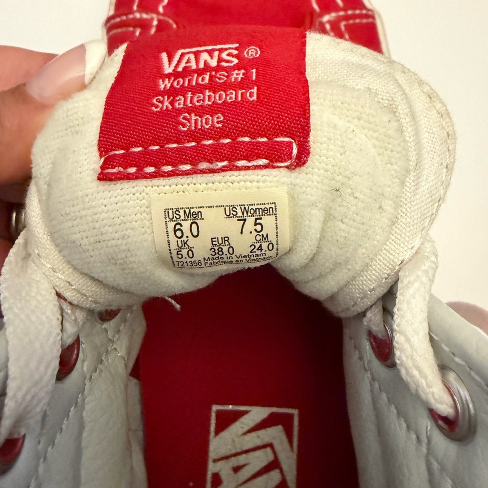 Vans Red and White Sk8-Hi Canvas High-Top Sneakers - Picture 5 of 6